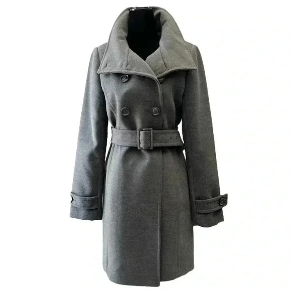 Le Chateau Pea Coat Double Breasted Belted Winter  Coat Charcoal Grey Size XS - Picture 2 of 15